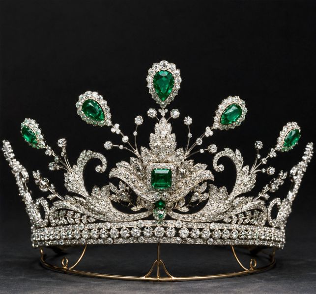 File:Tiaras Portugal Diamond and Emerald Spray Tiara.jpg
